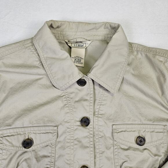 LL Bean Womens Field Utility Jacket Draw Cord Waist Beige Canvas Military 18 - Picture 12 of 16